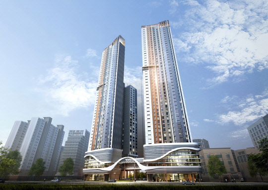 동부건설이 735억원 규모의 부산 해운대구 삼성콘도맨션 재건축 사업을 수주했다. 삼성콘도맨션 조감도.<동부건설 제공>